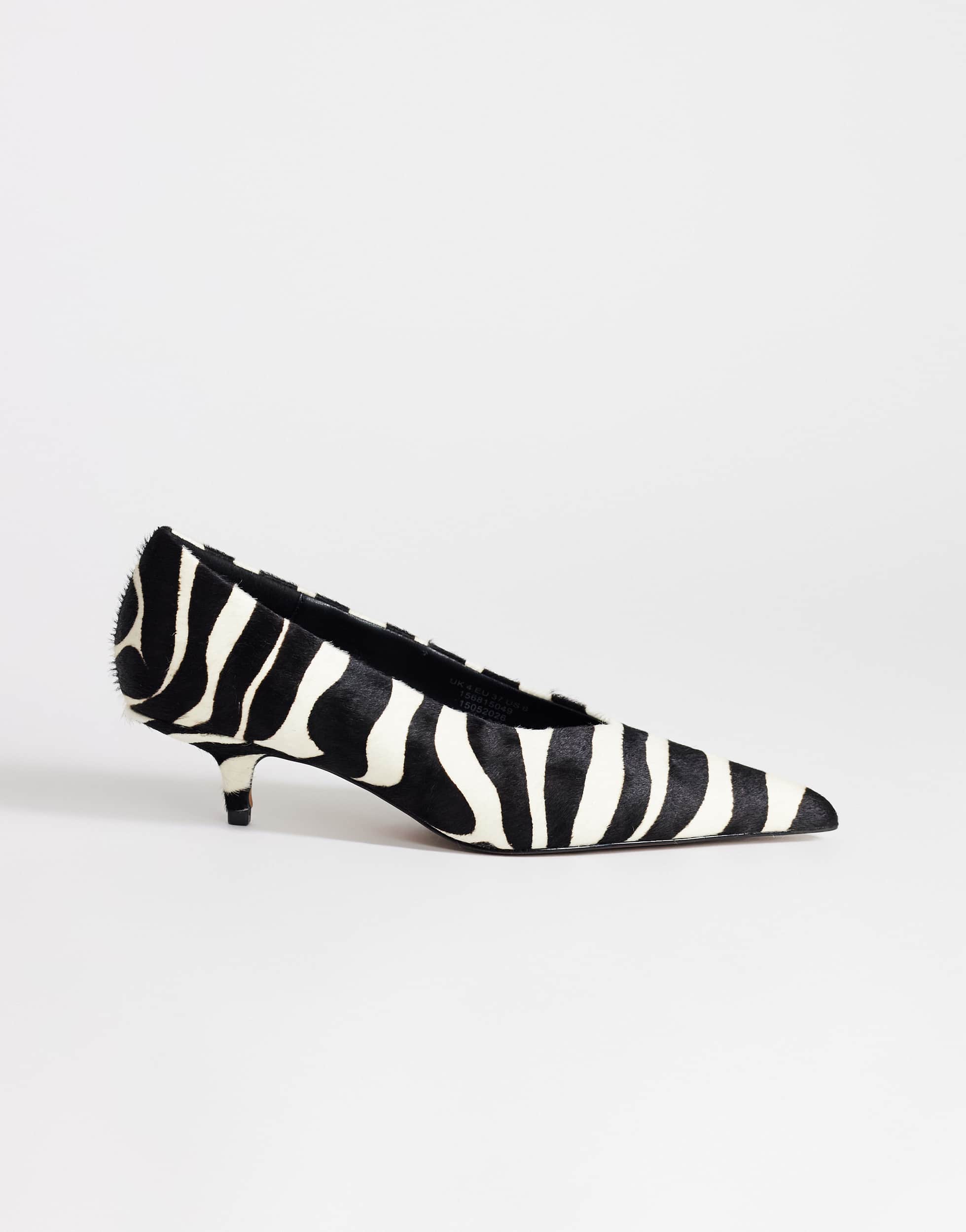 Topshop Avril hair on real leather kitten heel mid court shoe in black and white zebra