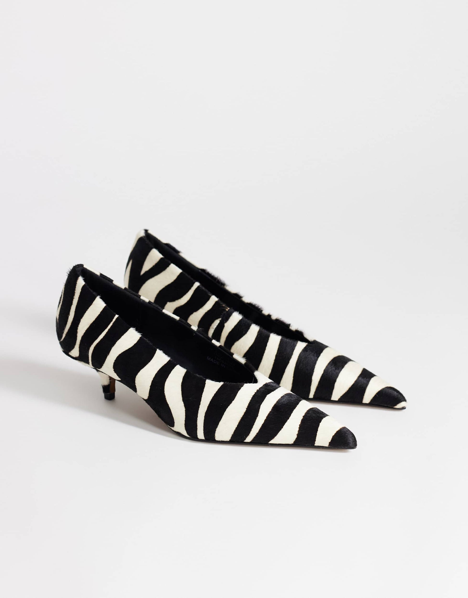 Topshop Avril hair on real leather kitten heel mid court shoe in black and white zebra
