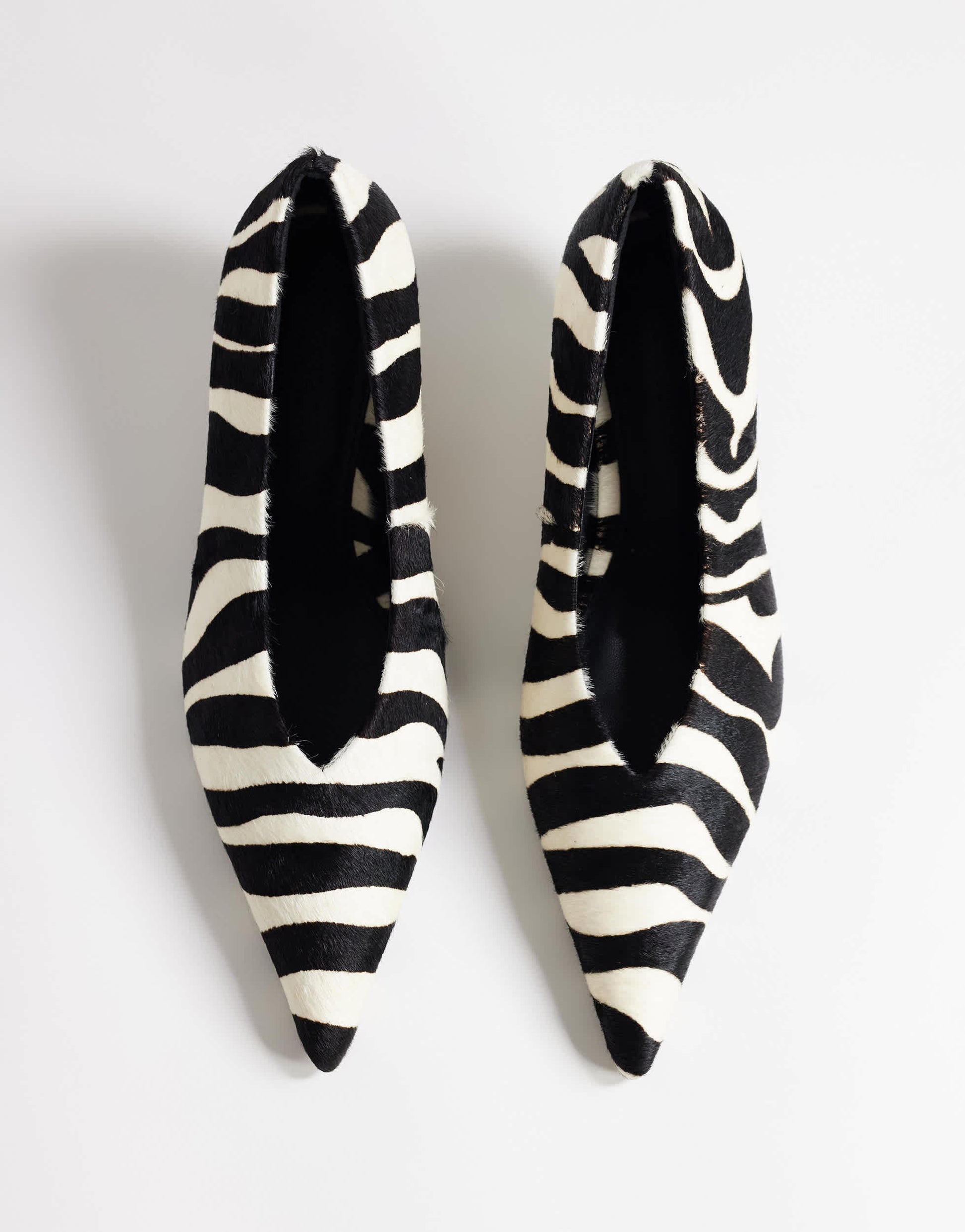 Topshop Avril hair on real leather kitten heel mid court shoe in black and white zebra