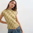 Topshop mesh crinkle fitted tee in check print