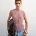 Topshop mesh crinkle fitted tee co-ord in pale mauve