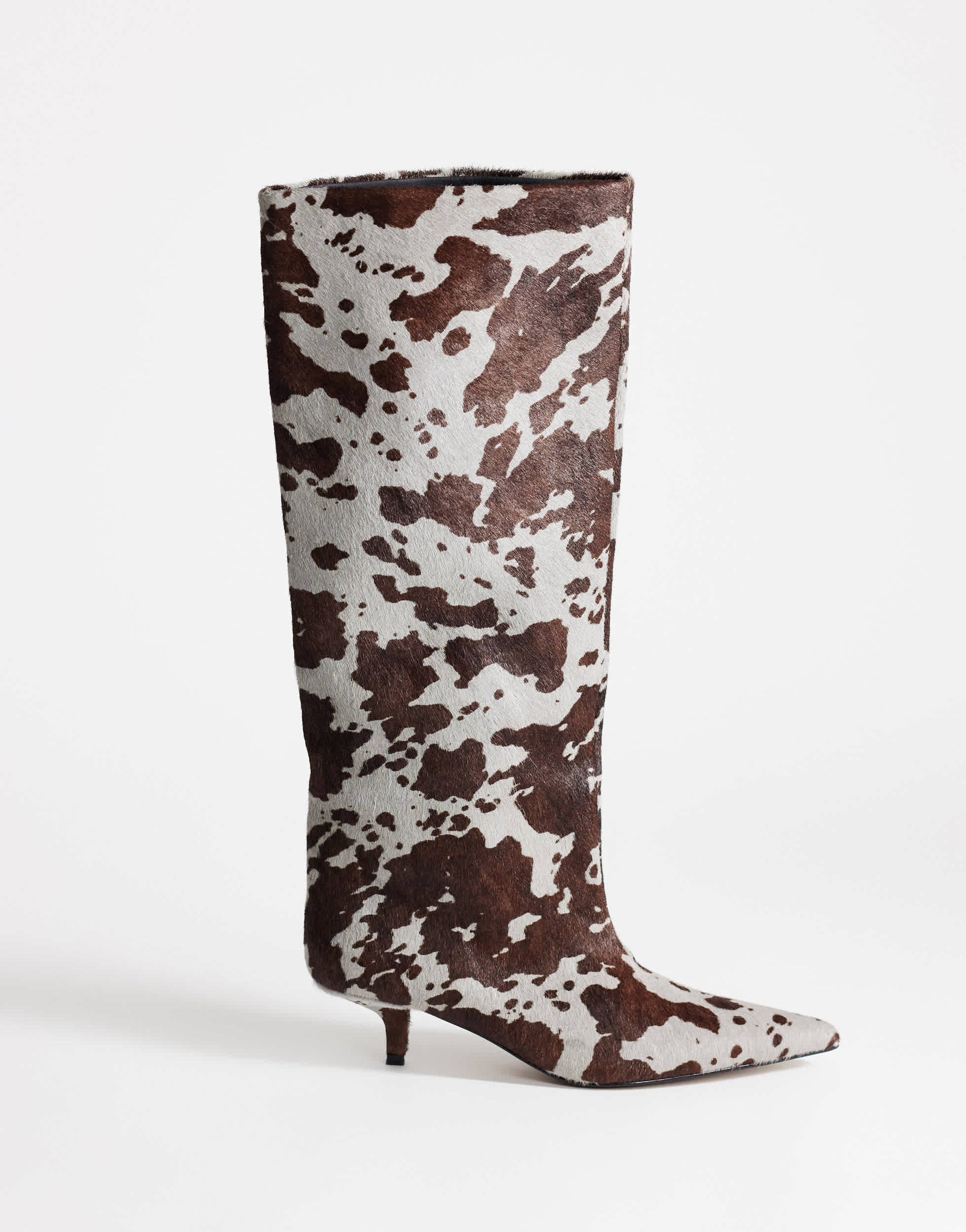 Topshop Tina hair on real leather kitten heel knee boot in grey leopard
