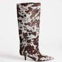 Topshop Tina hair on real leather kitten heel knee boot in grey leopard