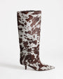 Topshop Tina hair on real leather kitten heel knee boot in grey leopard