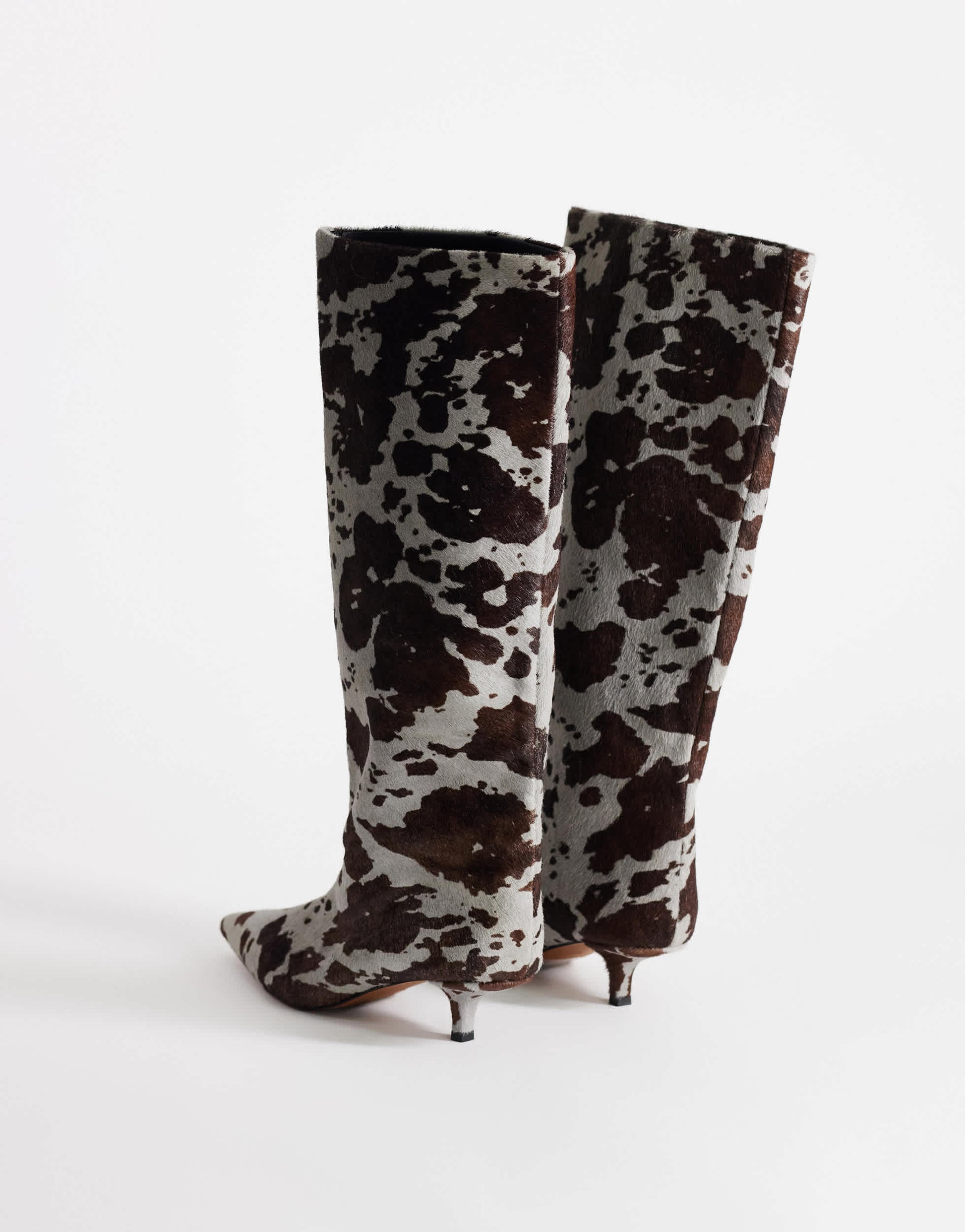 Topshop Tina hair on real leather kitten heel knee boot in grey leopard