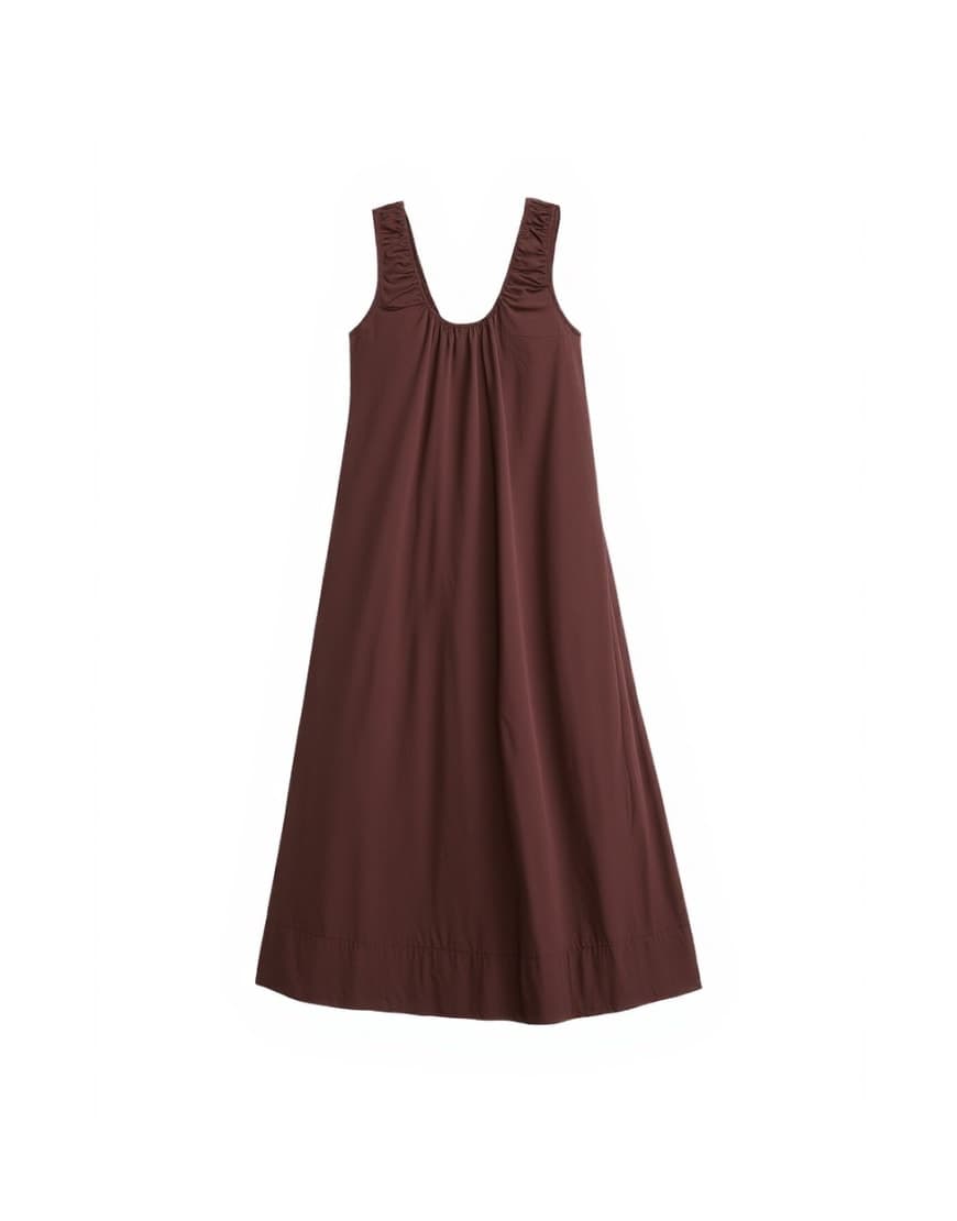 Topshop cotton poplin ruched neck maxi sundress in chocolate