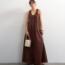 Topshop cotton poplin ruched neck maxi sundress in chocolate