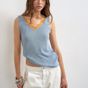 Gilet en maille Topshop bleu avec dentelle contrastante orange