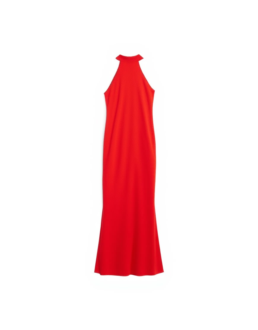 Topshop knitted halter neck dress in red