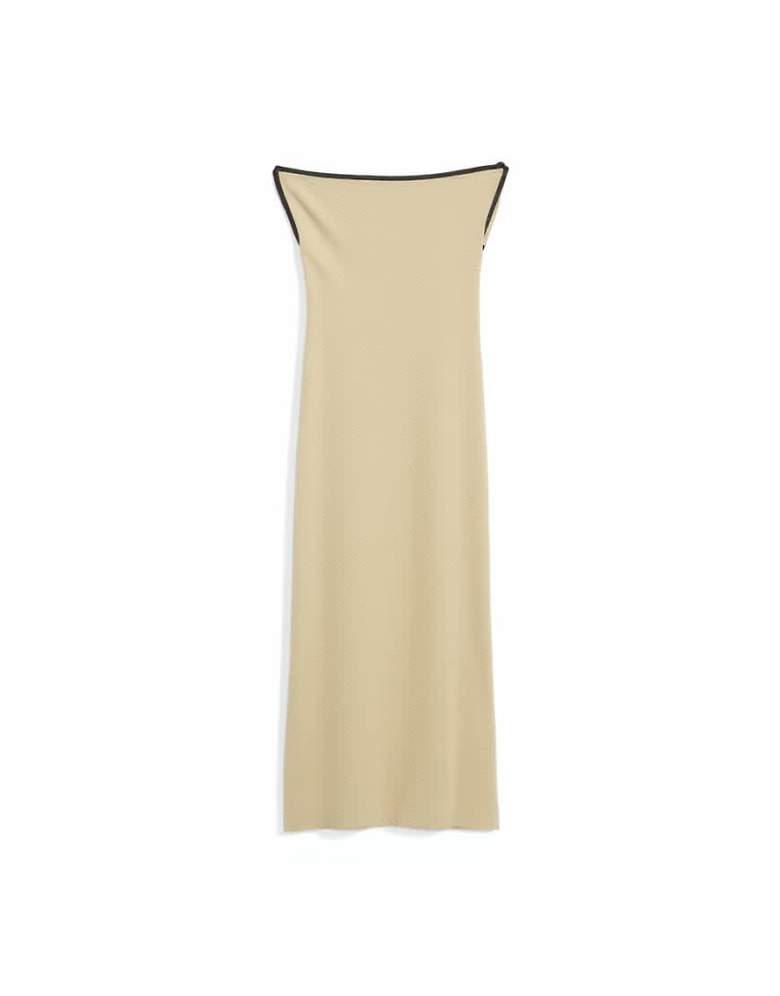 Topshop knitted textured twist detail off shoulder maxi dress in neutral