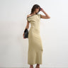 Topshop knitted textured twist detail off shoulder maxi dress in neutral