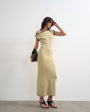 Topshop knitted textured twist detail off shoulder maxi dress in neutral