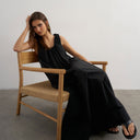 Topshop cotton poplin ruched neck maxi sundress in black