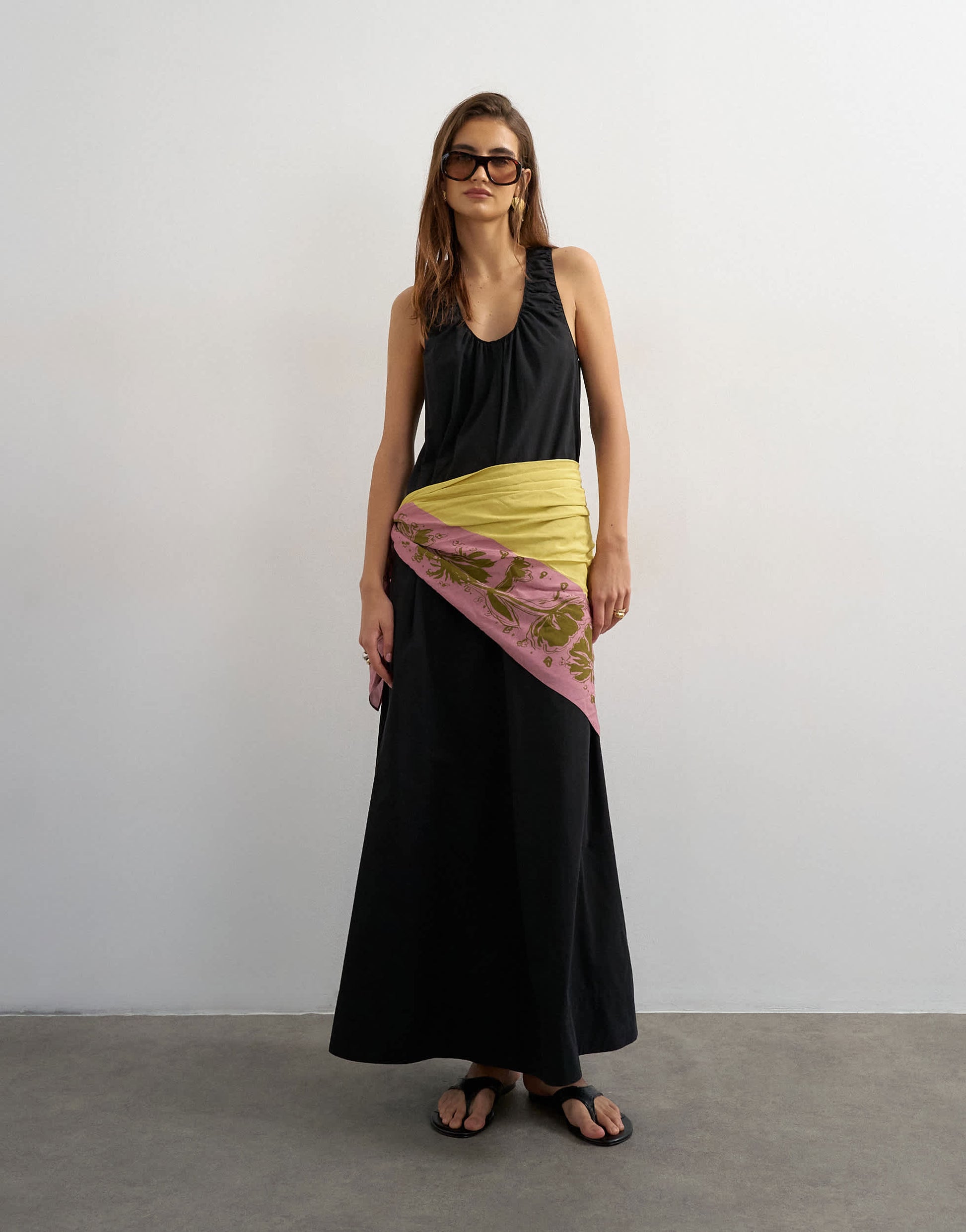 Topshop cotton poplin ruched neck maxi sundress in black
