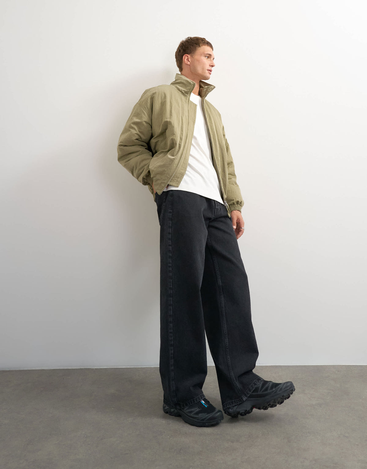 Topman oversized fit twill nylon funnel neck bomber jacket in khaki