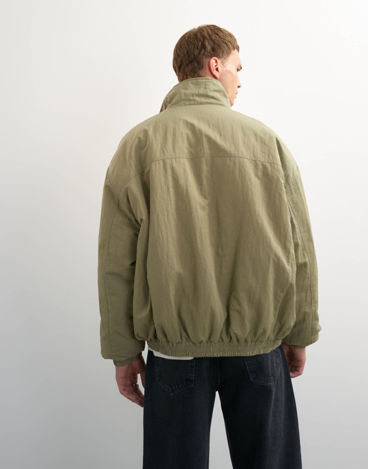 Topman oversized fit twill nylon funnel neck bomber jacket in khaki