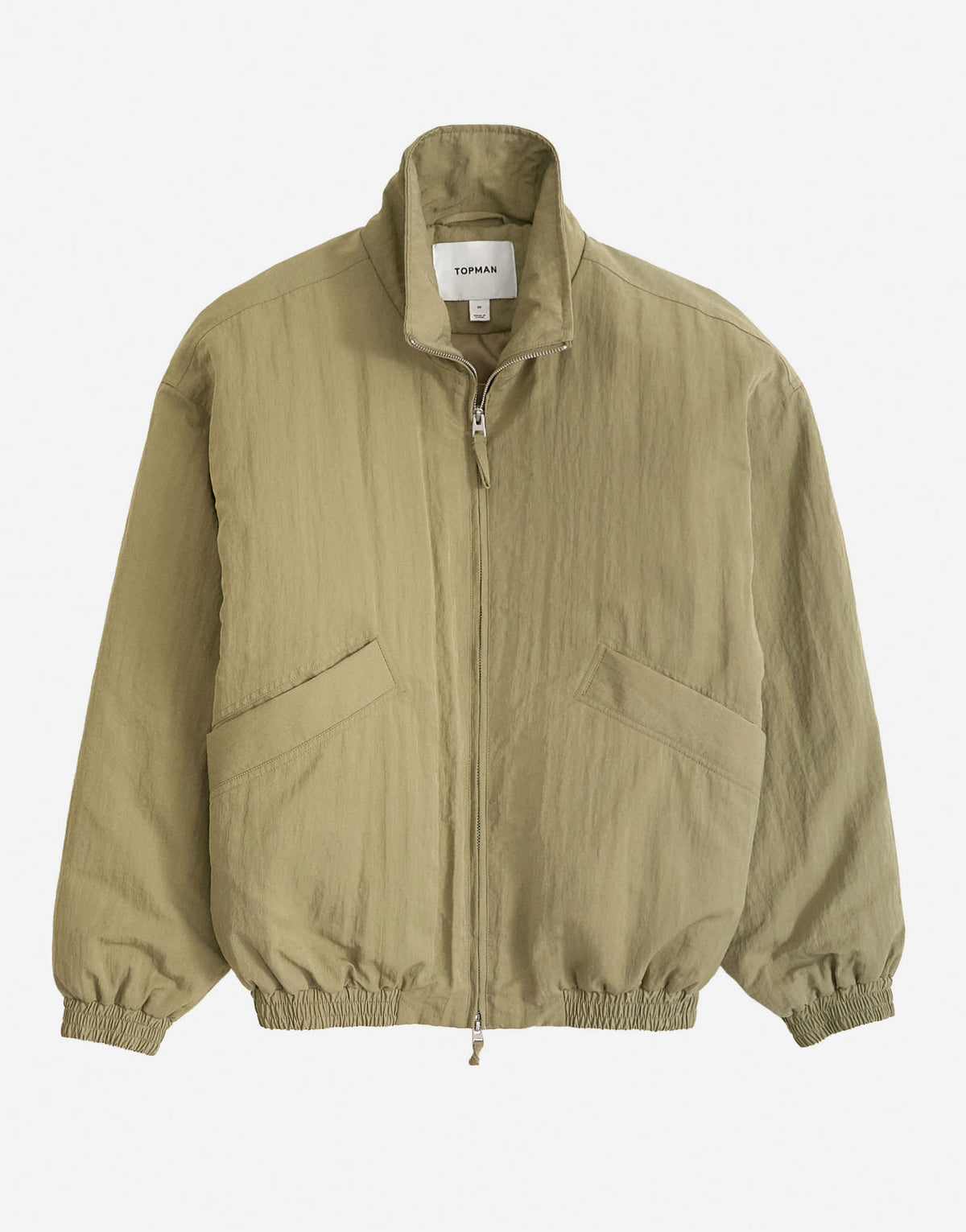 Topman oversized fit twill nylon funnel neck bomber jacket in khaki