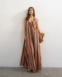 Topshop cotton poplin ruched neck maxi sundress in chocolate and red stripe