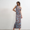 Topshop knitted textured twist detail off shoulder maxi dress in brown animal print