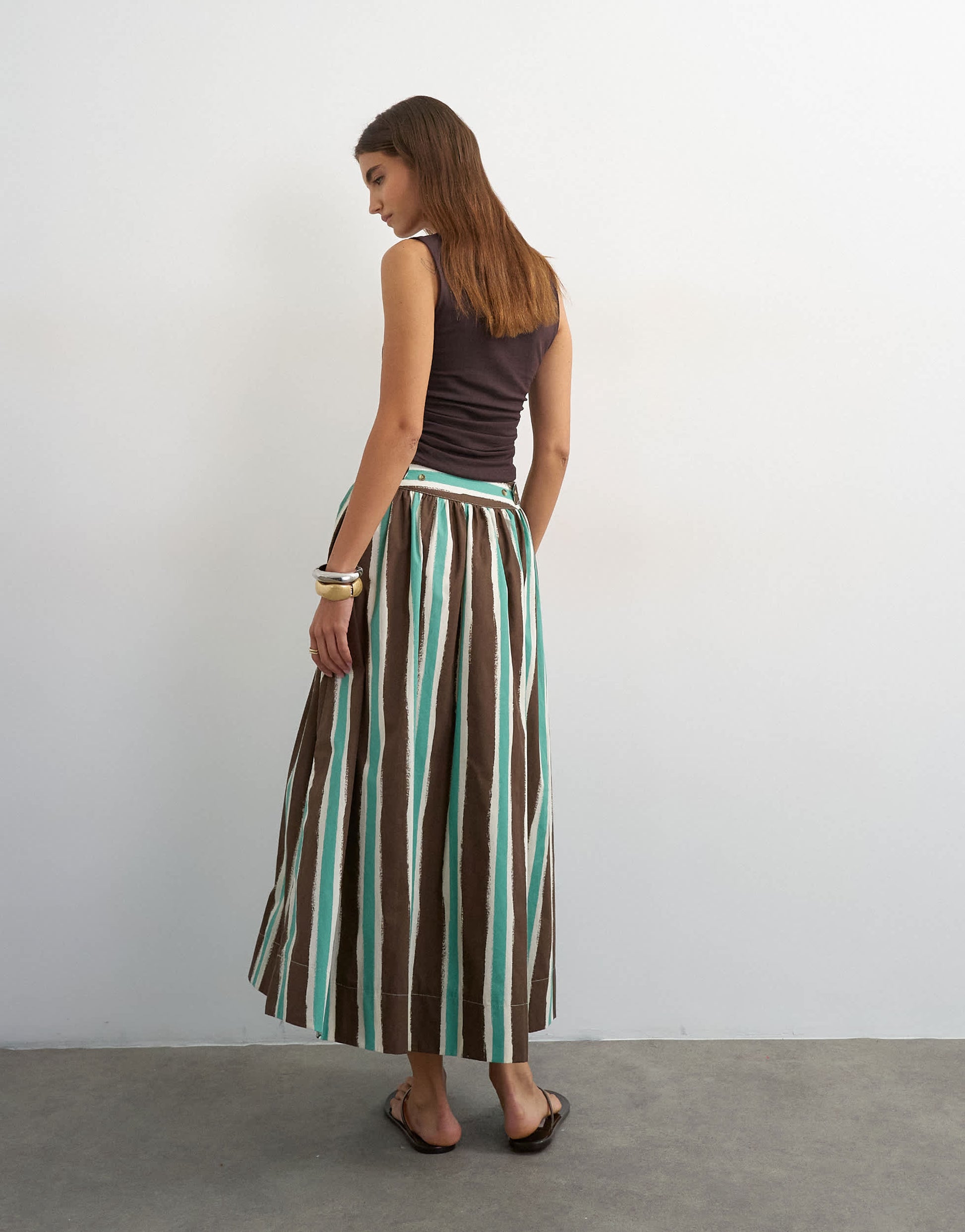 Topshop co-ord drop waist saloon maxi skirt in brown stripe