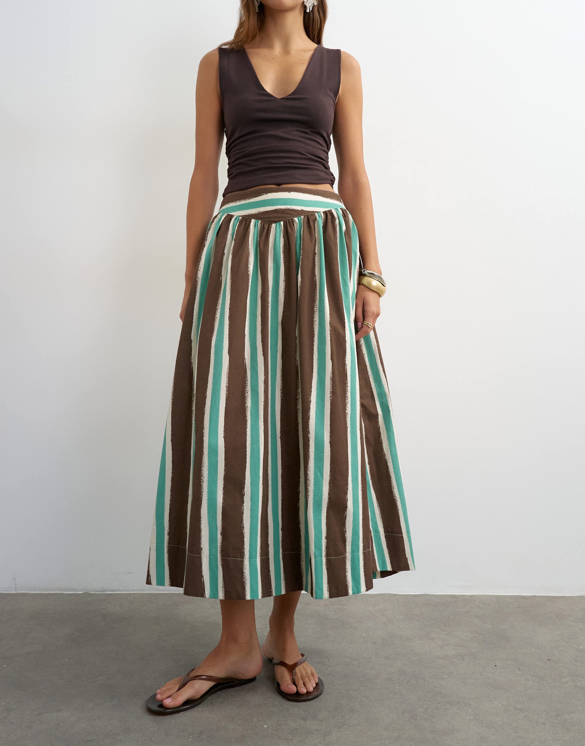 Topshop co-ord drop waist saloon maxi skirt in brown stripe
