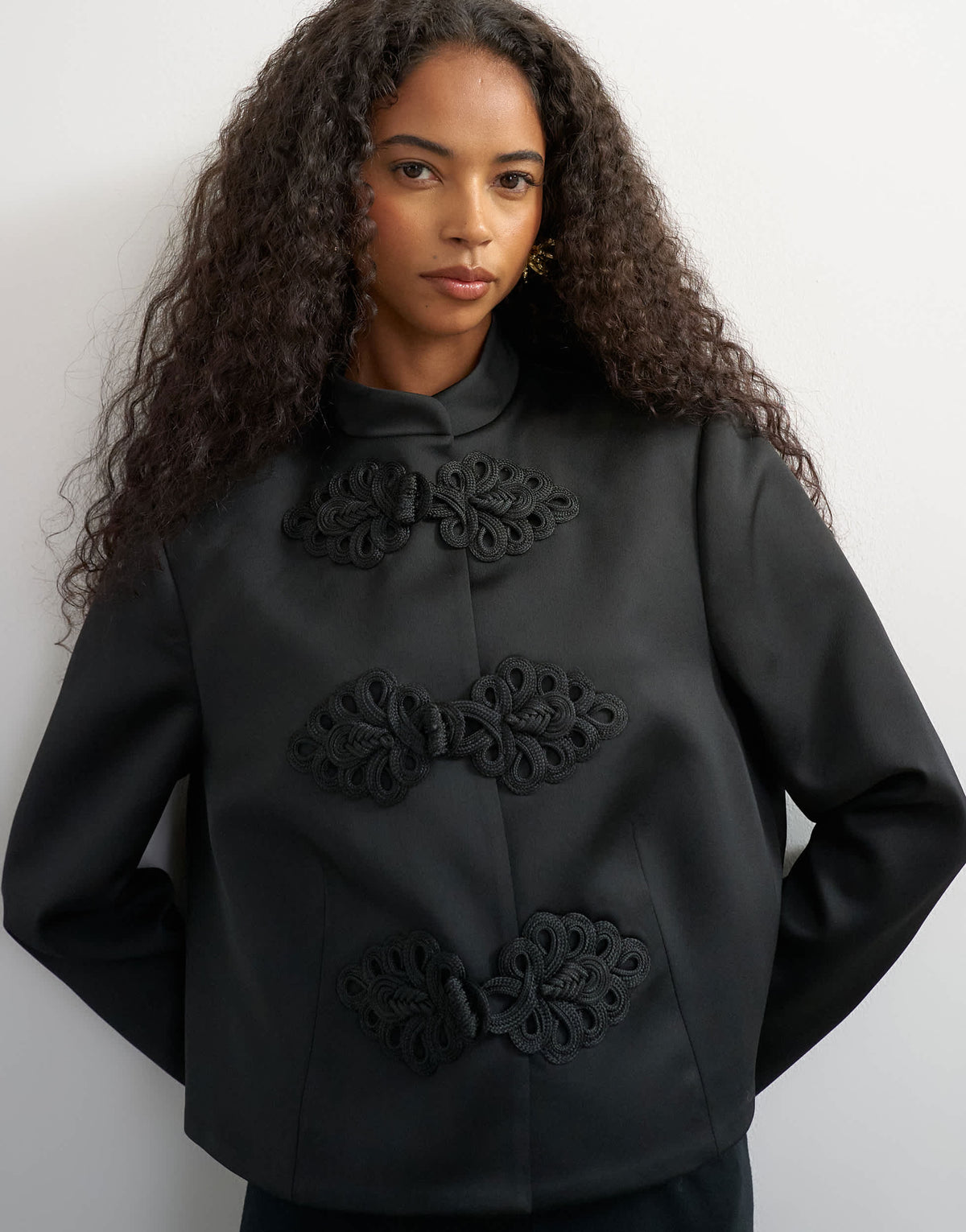 Topshop satin drummer boy jacket in black