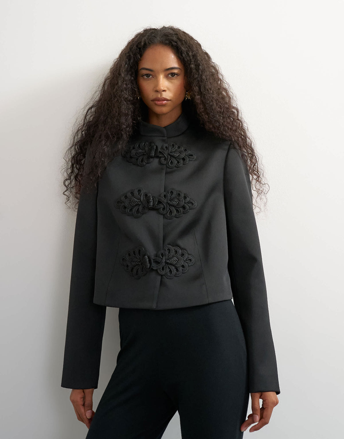 Topshop satin drummer boy jacket in black