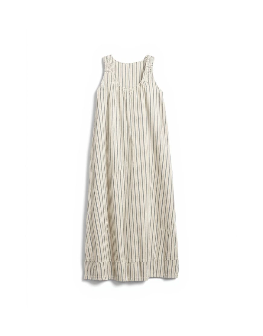 Topshop denim ruched shoulder maxi dress in stripe