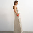 Topshop denim ruched shoulder maxi dress in stripe