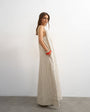 Topshop denim ruched shoulder maxi dress in stripe