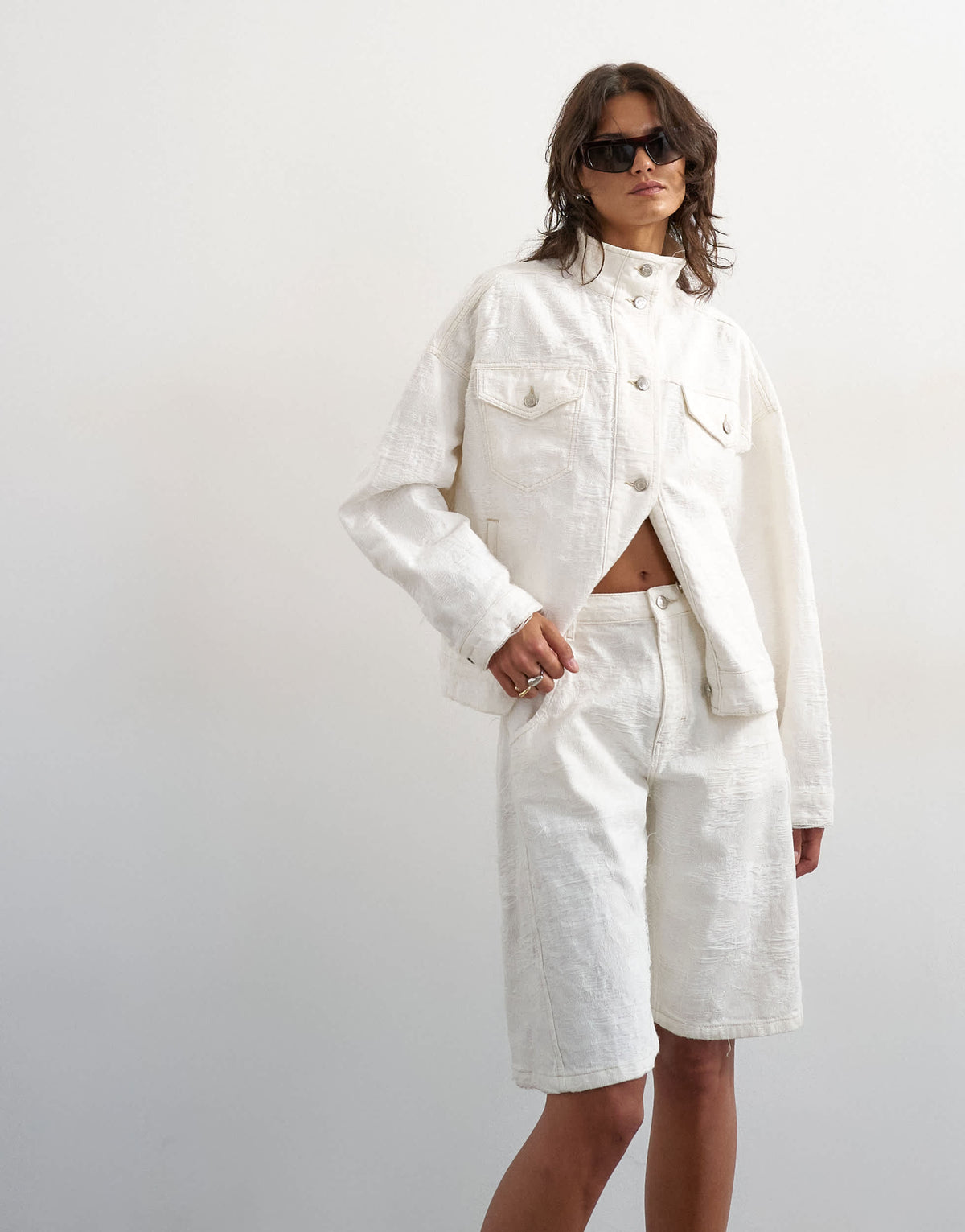 Topshop denim barrel jort in distressed ecru