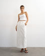 Topshop denim column maxi skirt in distressed ecru