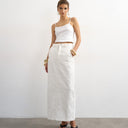 Topshop denim column maxi skirt in distressed ecru