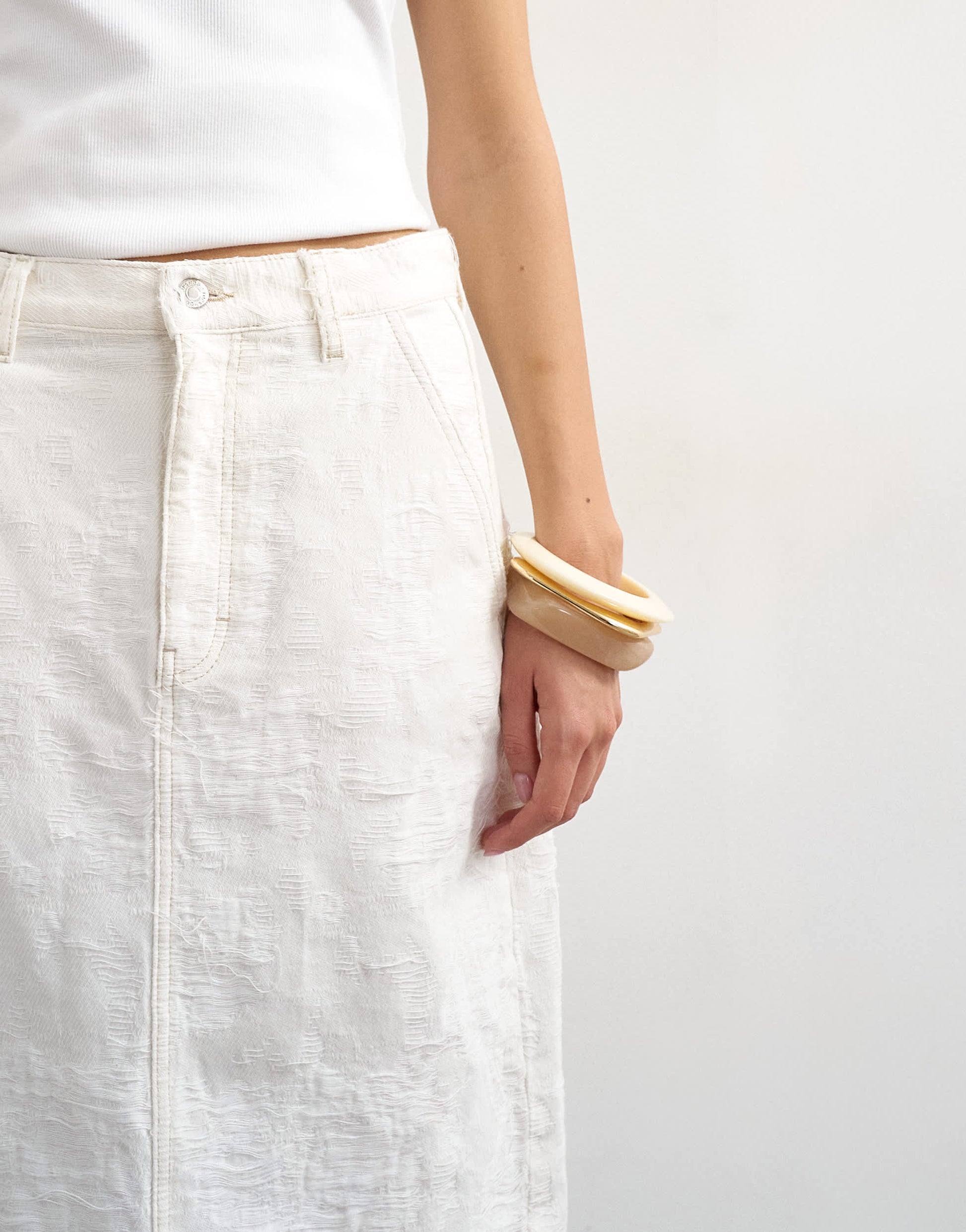Topshop denim column maxi skirt in distressed ecru