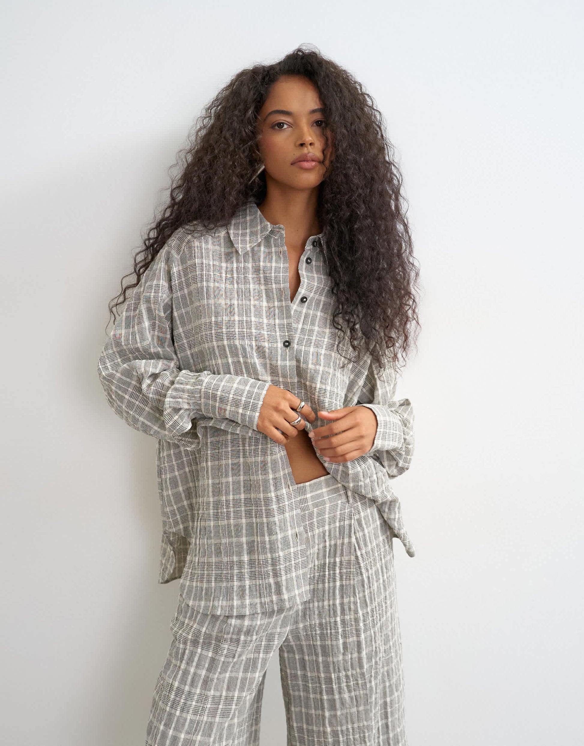 Topshop co ord shirt in mono check