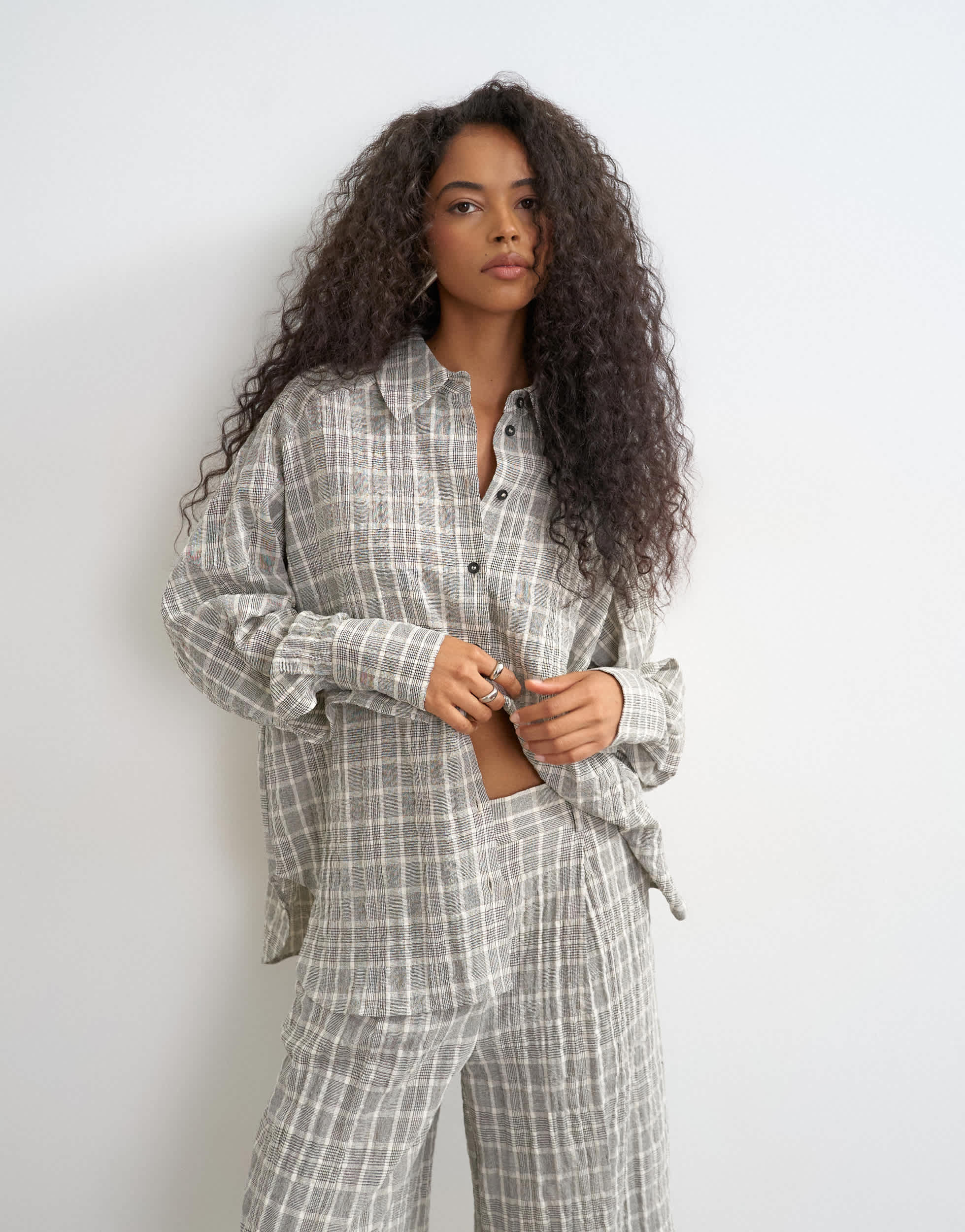 Topshop co ord shirt in mono check