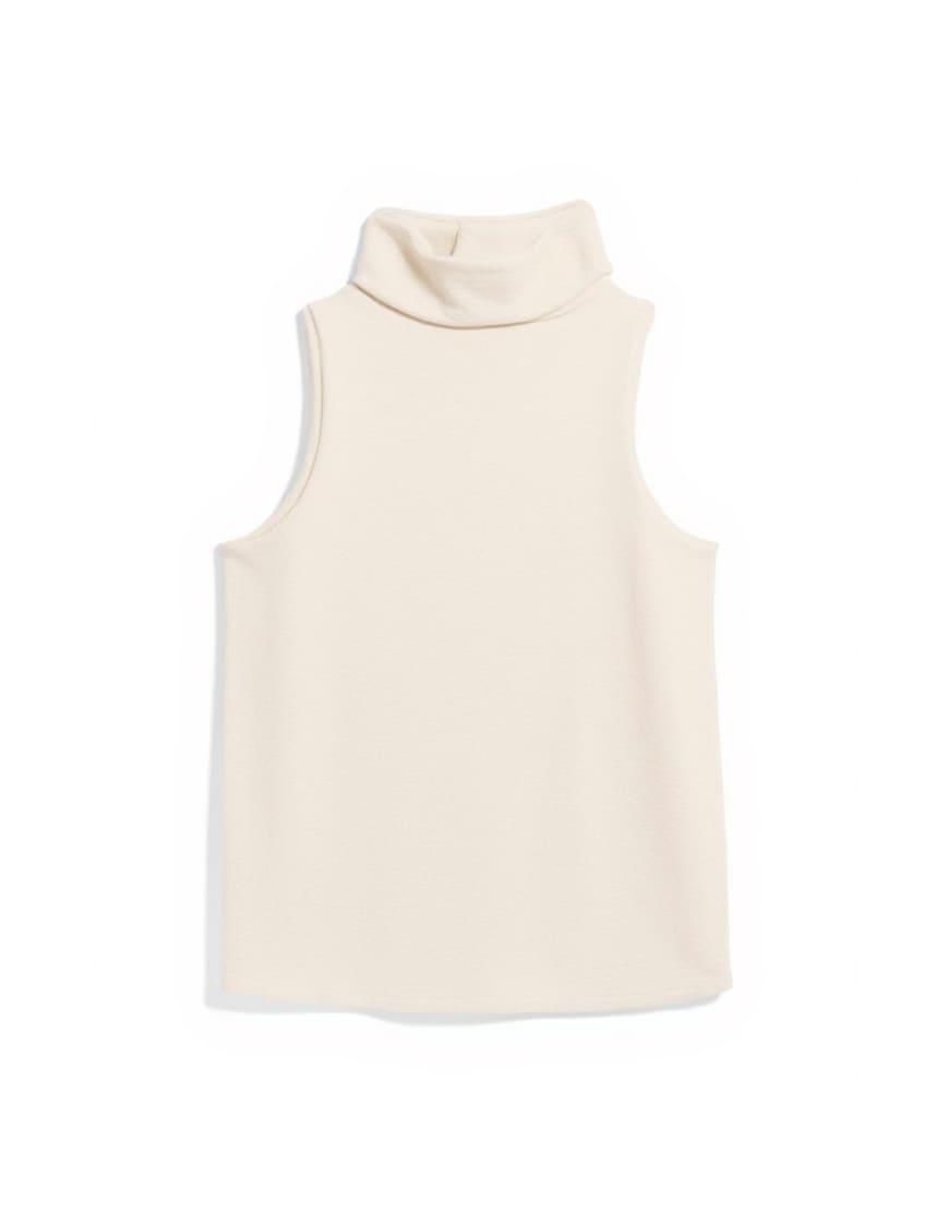 Topshop knitted high funnel neck sleeveless twist back top in latte