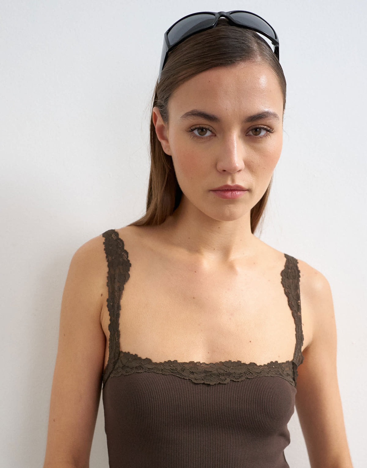 Topshop lace trim cami in dark chocolate