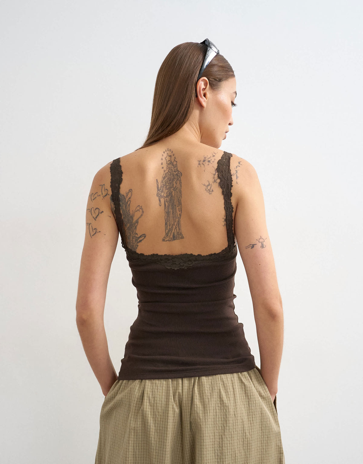 Topshop lace trim cami in dark chocolate
