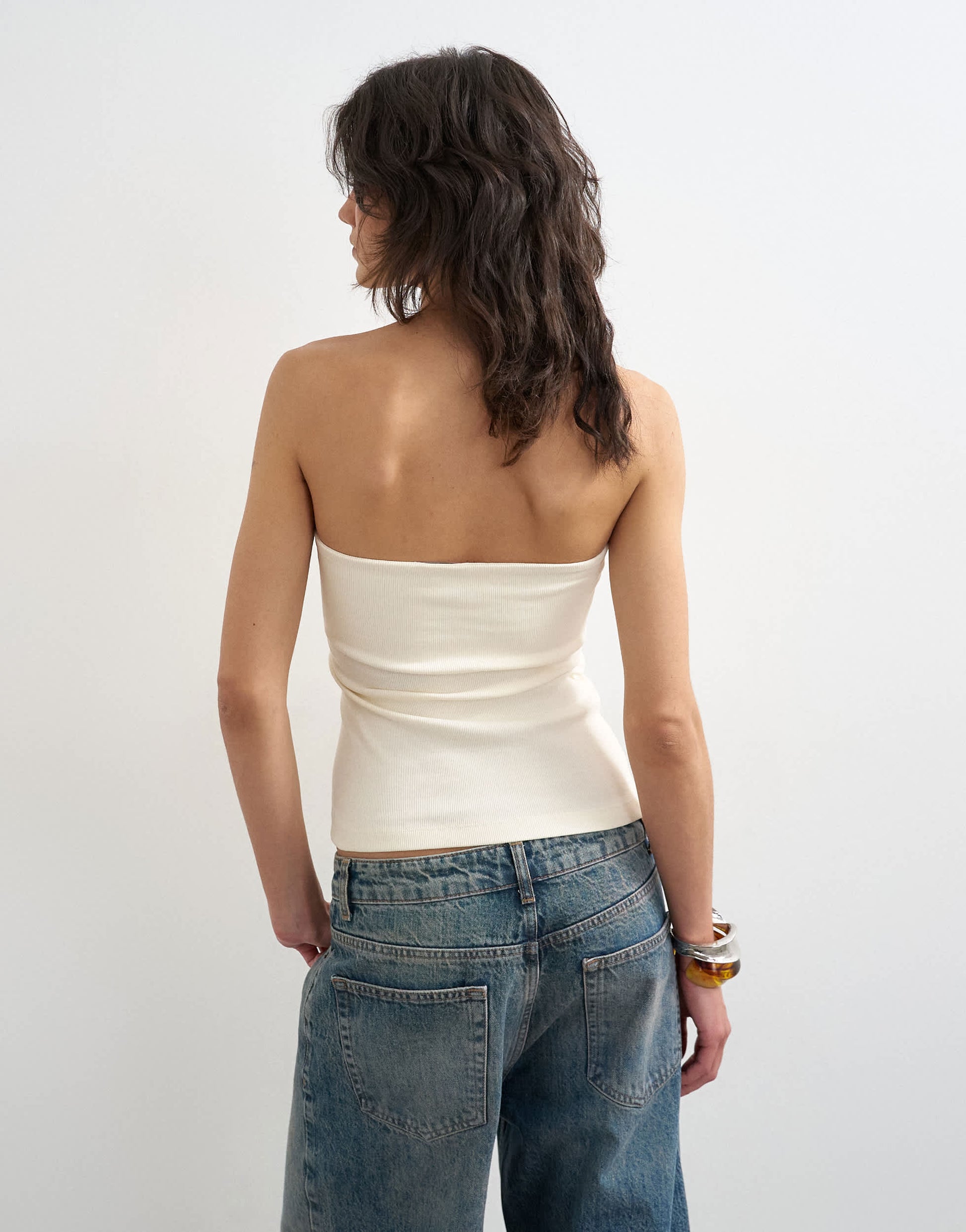 Topshop bandeau button detail top in ecru