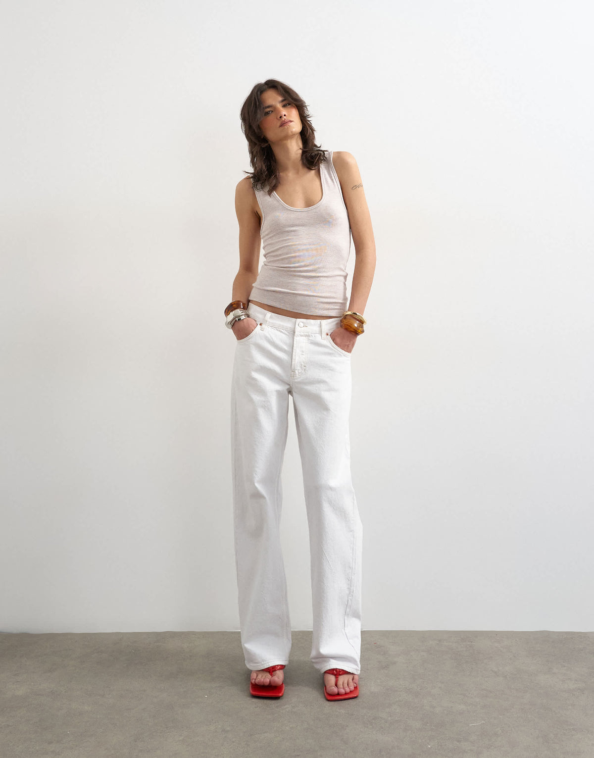 Topshop viscose blend soft racer back scoop neck vest in oat