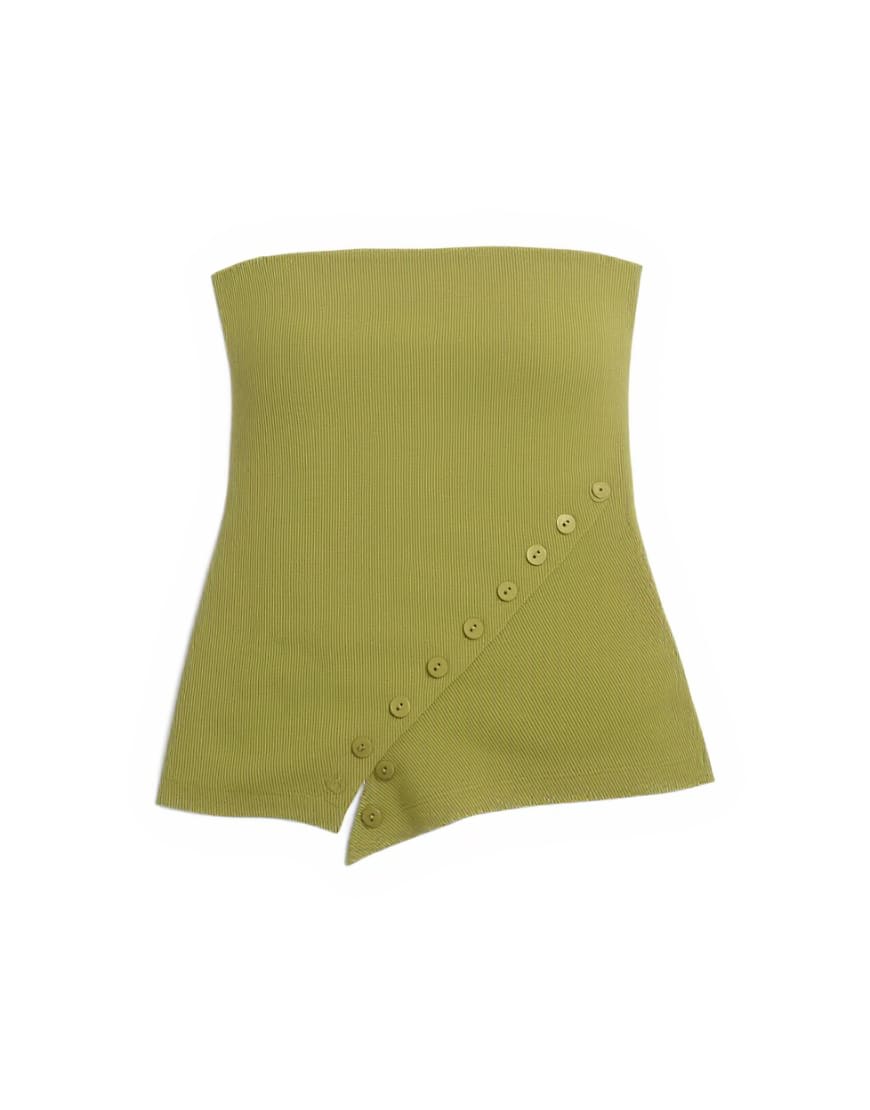 Topshop bandeau button detail top in olive green