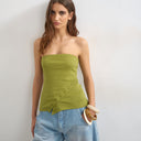 Topshop bandeau button detail top in olive green