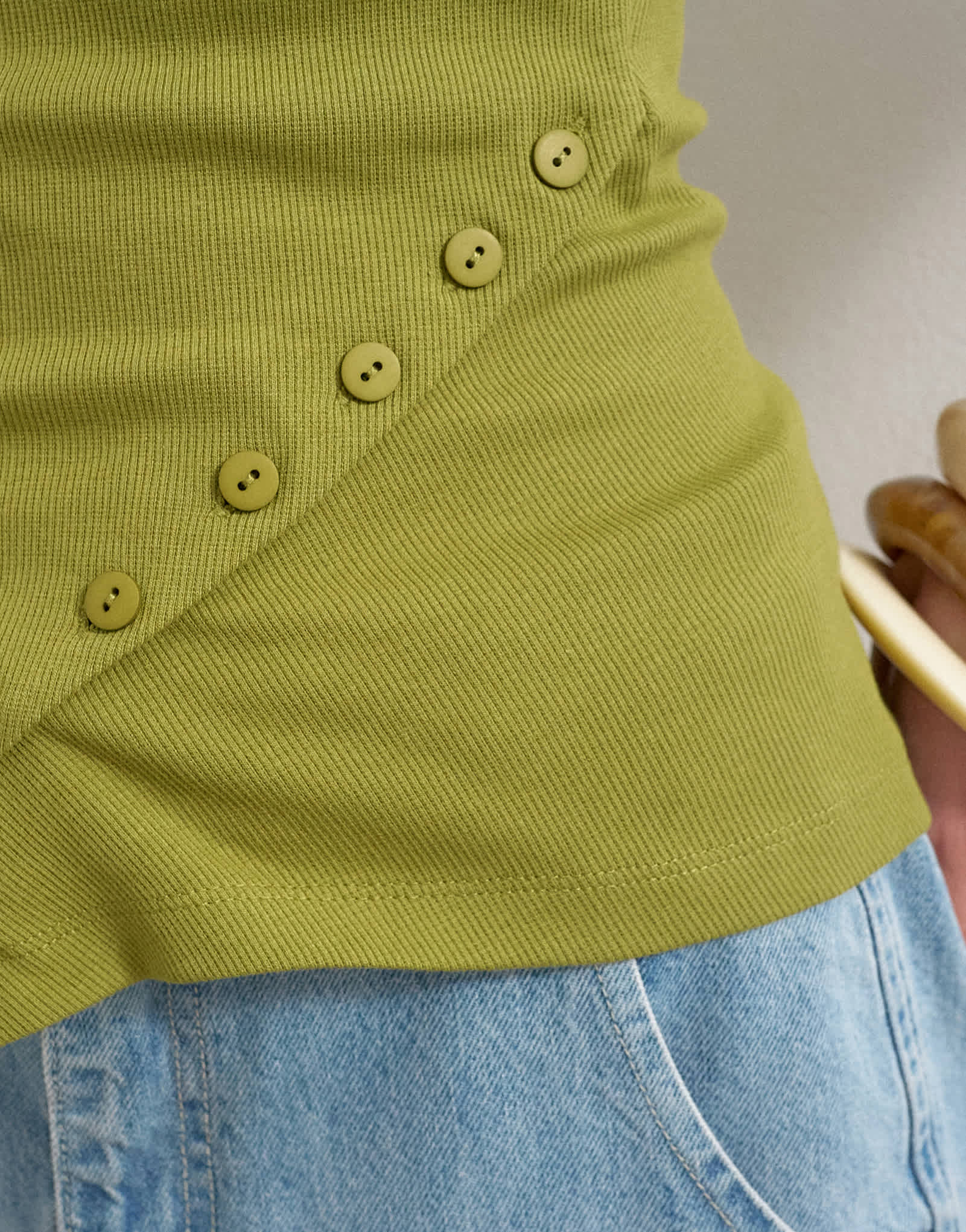 Topshop bandeau button detail top in olive green