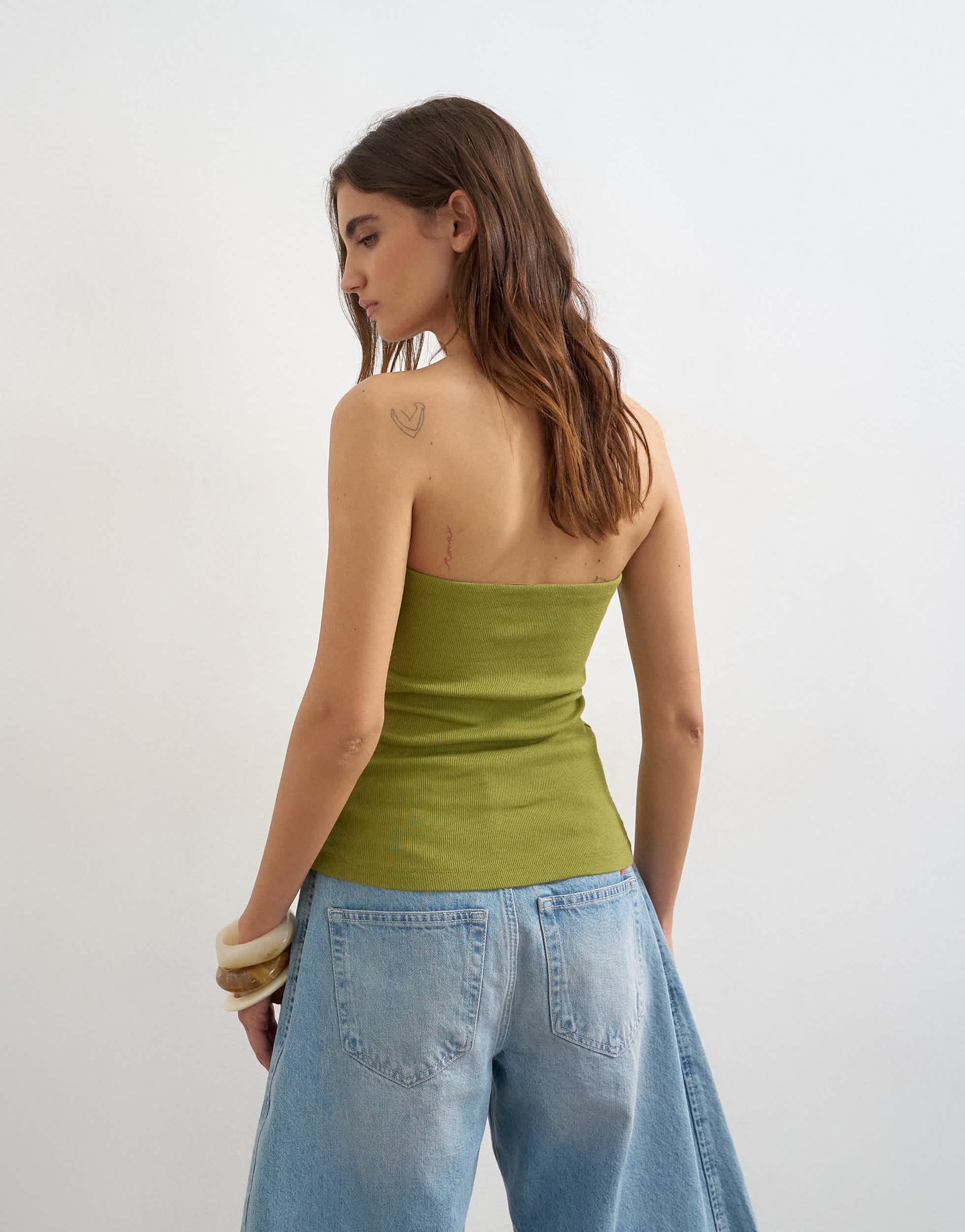 Topshop bandeau button detail top in olive green