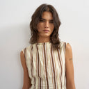 Topshop co-ord grown on neck pin tuck top in buttermilk stripe