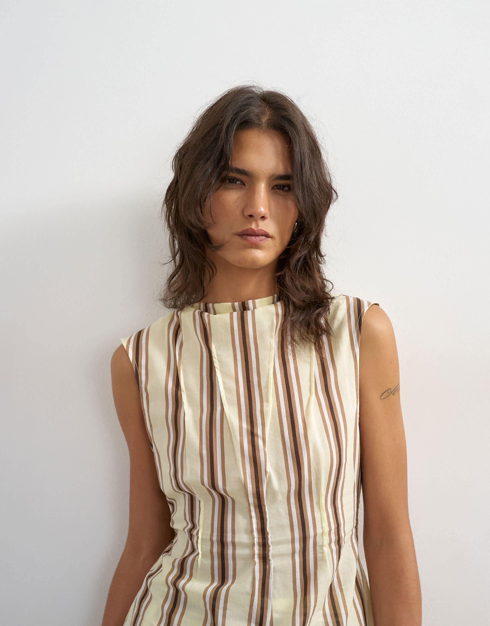 Topshop co-ord grown on neck pin tuck top in buttermilk stripe