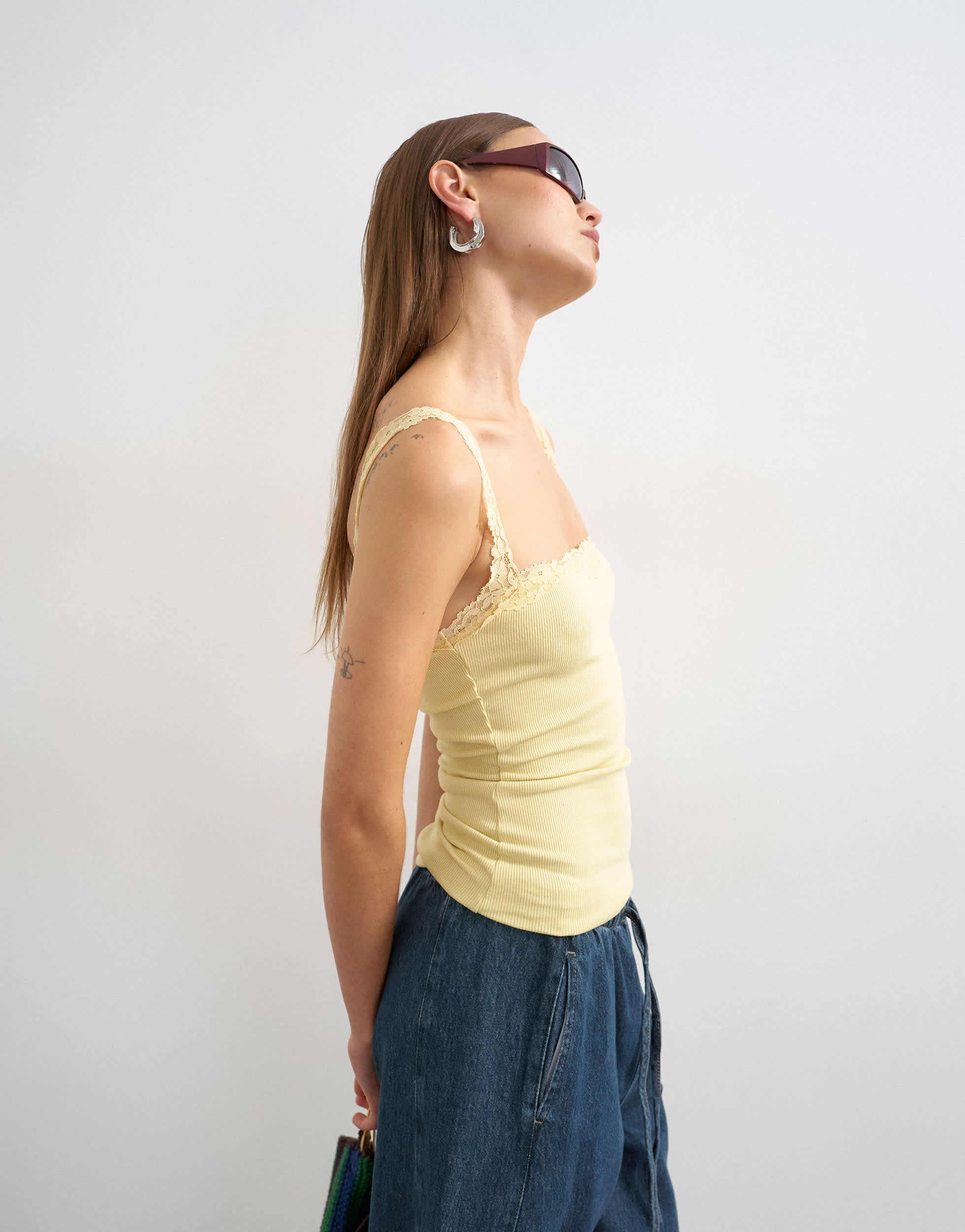 Topshop lace trim cami in yellow