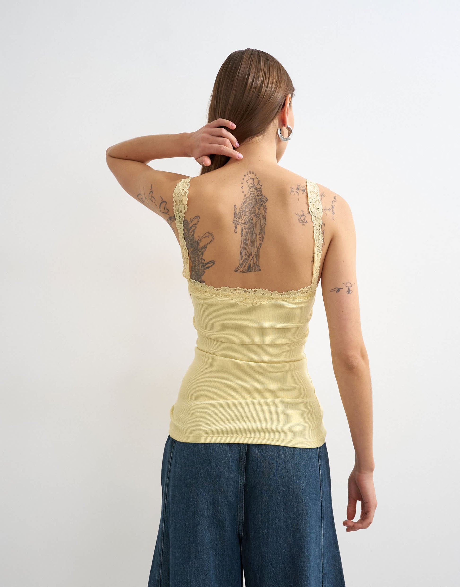 Topshop lace trim cami in yellow