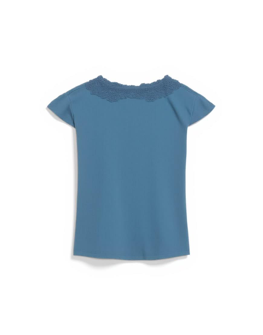 Topshop lace trim cap sleeve top in washed navy